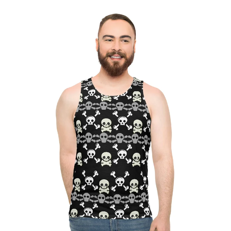 White Skull & Crossbones Black Tank Top