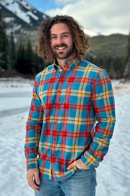 812 Squares of Teal / Mustard / Red & Orange Men's Flannel Shirt