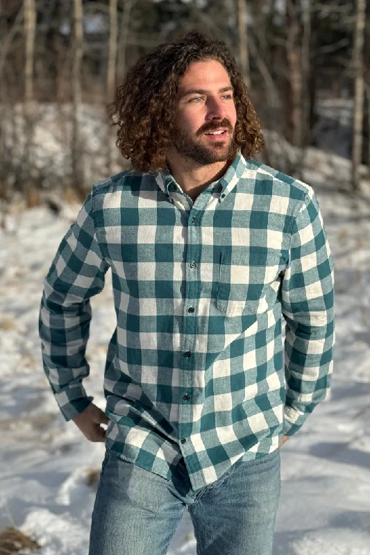 812 Teal Buffalo Check Plaid Men's Flannel Shirt