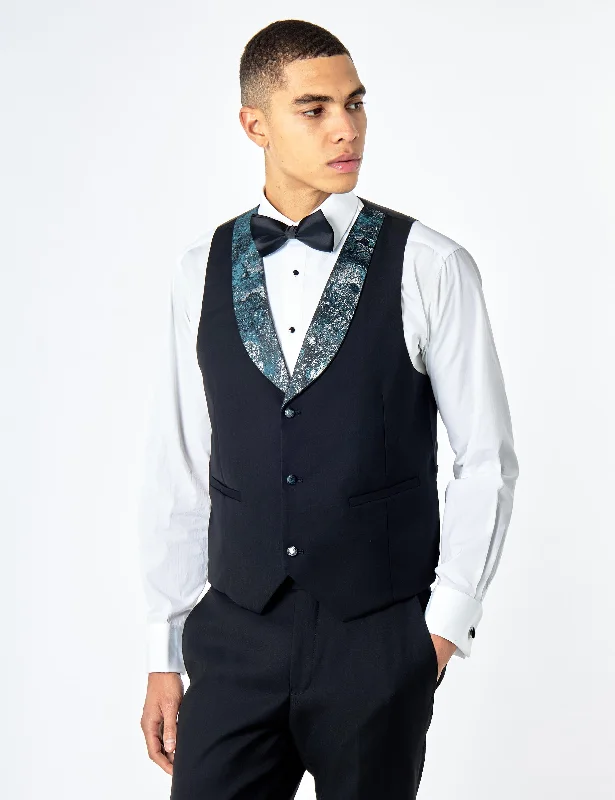 ALINO – BLACK GREEN PRINTED TUXEDO DINNER WAISTCOAT