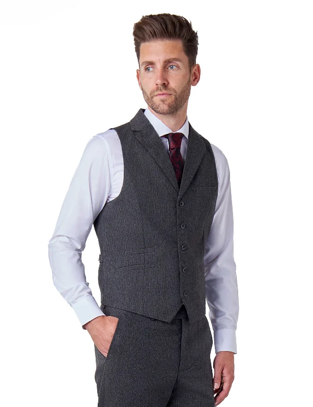 CALIX – Charcoal Wool Mix Herringbone Collared Waistcoat