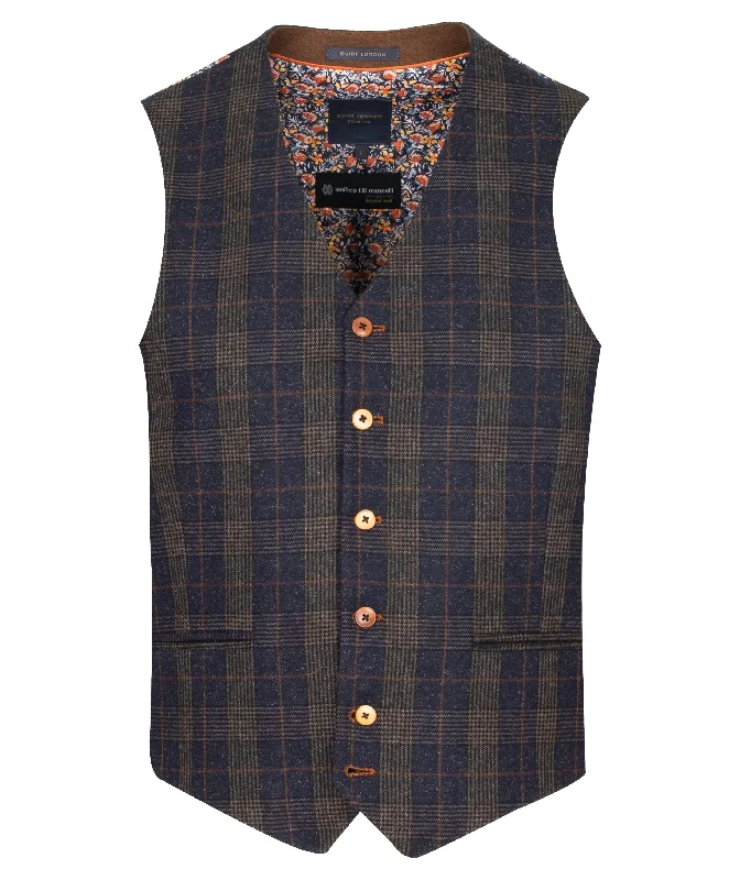 Guide London Navy/Green Check Waistcoat