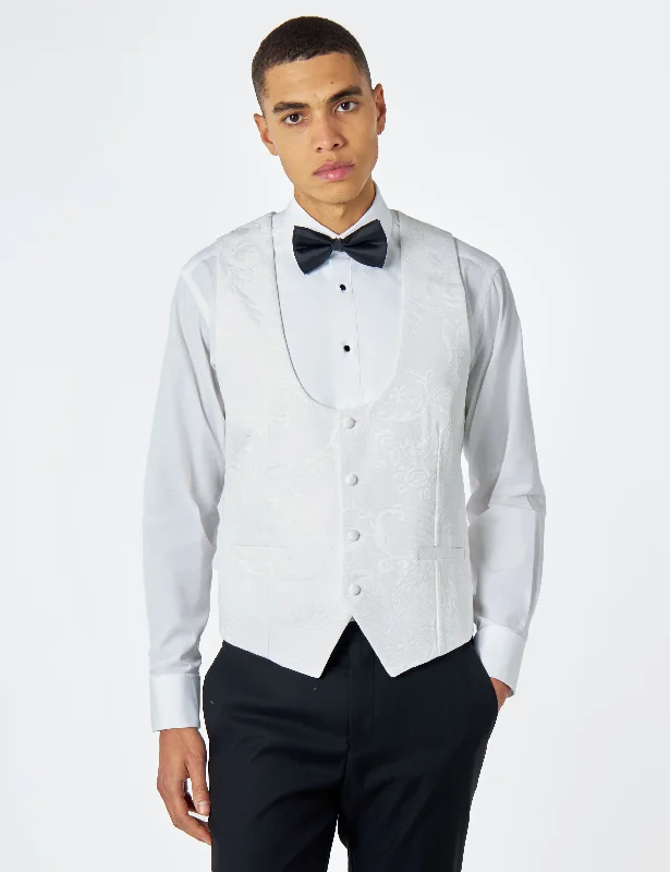 HENRY – FLOCKED WHITE JACQUARD TUXEDO SUIT WAISTCOAT