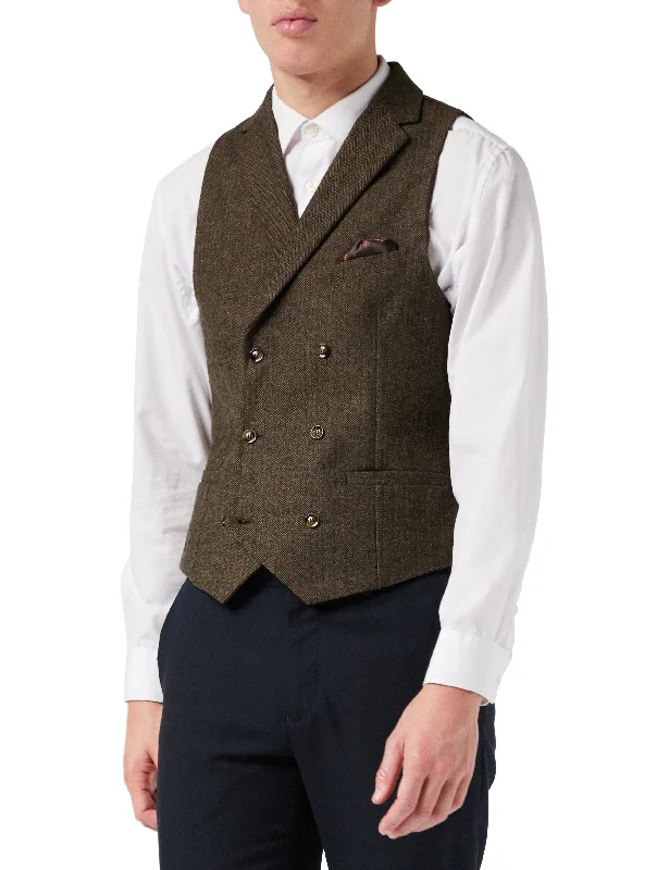 JAX HERRINGBONE DOUBLE BREASTED WAISTCOAT IN BROWN