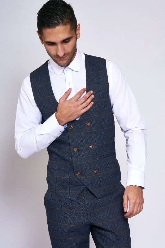 Jenson Navy Check Waistcoat :- Check Waistcoat