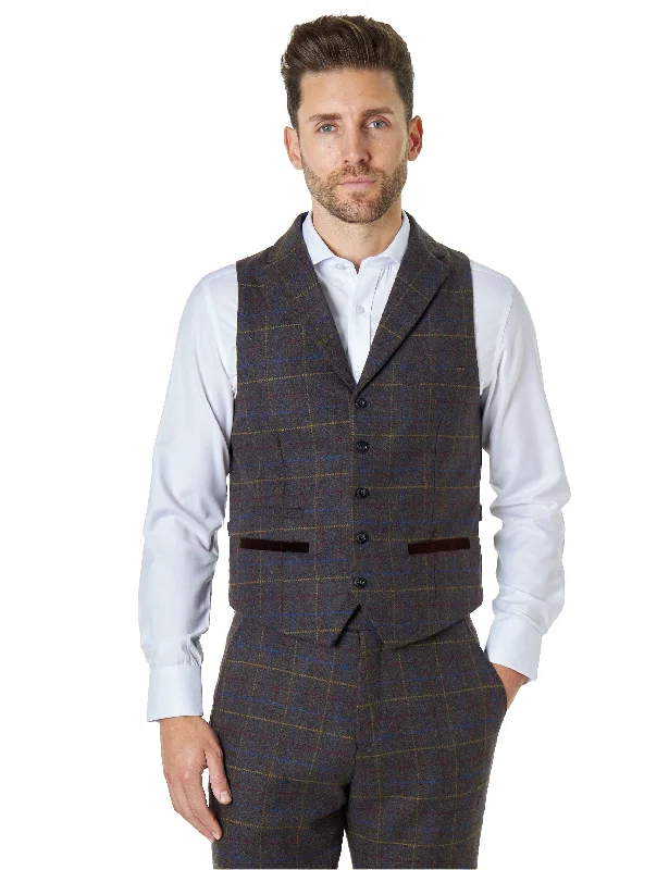 Madison - Brown Tweed Check Collar waistcoat