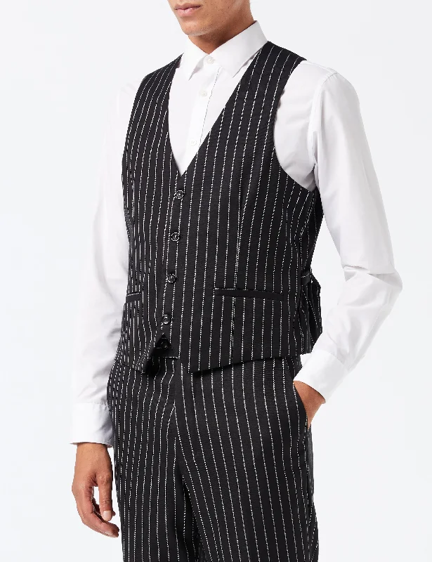 MEN'S BLACK PINSTRIPE WHITE STRIPE VINTAGE GATSBY STYLE TAILORED FIT WAISTCOAT