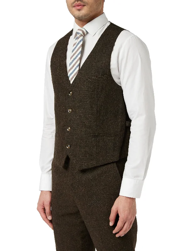 MENS BROWN VINTAGE TWEED HERRINGBONE RETRO PEAKY BLINDERS STYLE WAISTCOAT