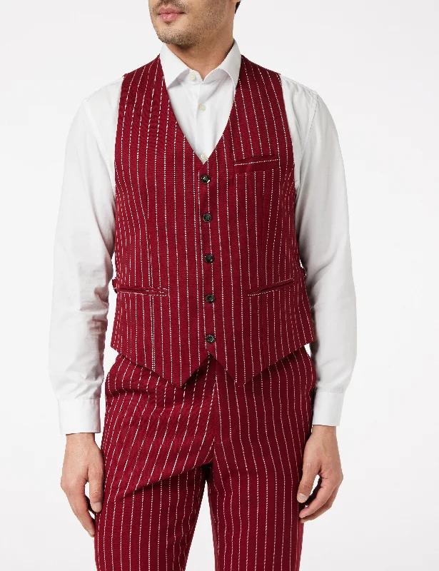 MEN'S MAROON VINTAGE CHALK STRIPE SMART CLASSIC TAILOR FIT WAISTCOAT