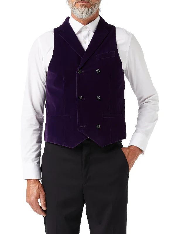 RICKY - PURPLE VELVET DOUBLE BREASTED COLLAR WAISTCOAT