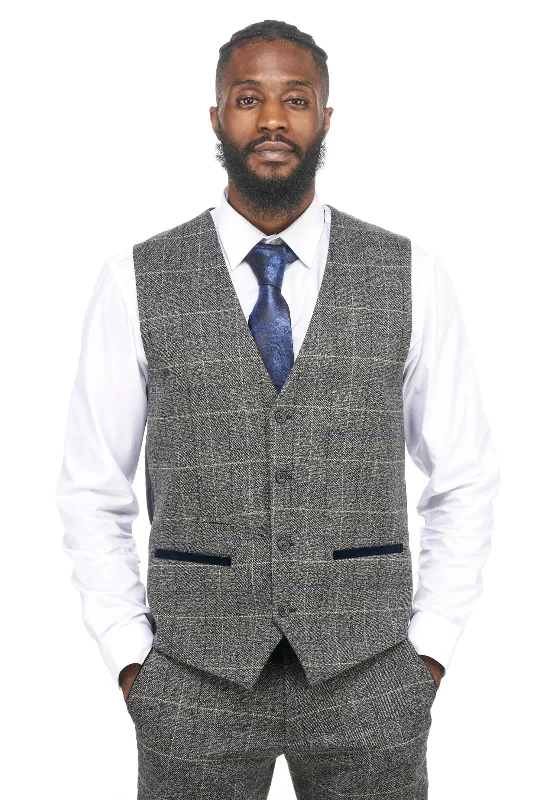 Scott Grey Check Tweed Waistcoat | Wedding Wear | Party Wear | Office Wear