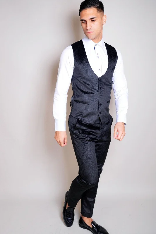 Simon Jacquard Navy Velvet Waistcoat :- Plain Waistcoats