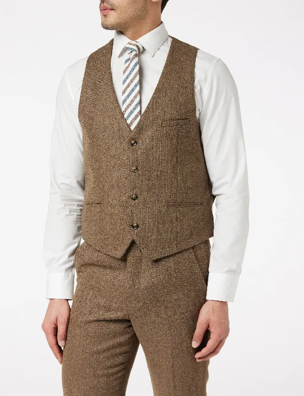 TAN HERRINGBONE WAISTCOAT