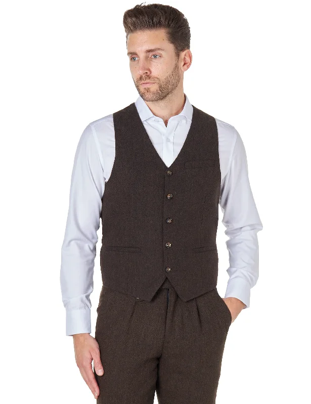 TYLER - TWEED HERRINGBONE BROWN WAISTCOAT